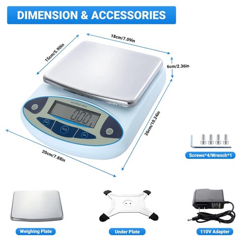 Four E's Scientific Lab Scale - High Precision 3000g x 0.01g Analytical Balance | Ideal for Science & Kitchen Use