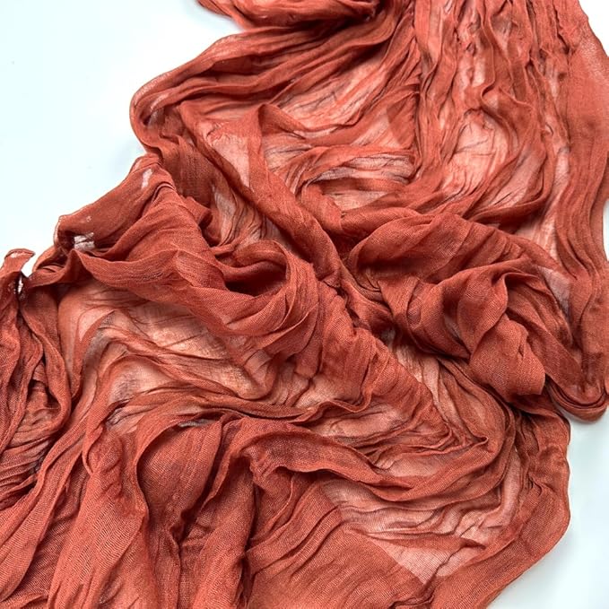 Booque Valley Fall Table Runner Terracotta Cheesecloth 10ft Soft Boho Wrinkled Decorative Gauze Sheer for Autumn Thanksgiving Holiday Party Centerpiece Decoration Table Decor, 35x120 Inch, 1 Pc