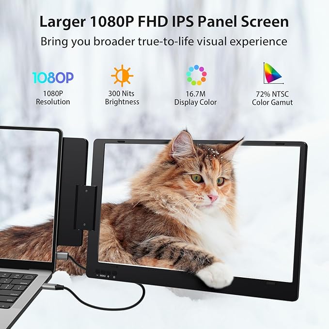 KYY Portable Monitor for Laptop, 14'' FHD 1080P USB-C Triple Screen Extender, Travel Monitor for Computer, Dual Screen for 12"-16" Laptop, X90A (Mac, Wins, Android)