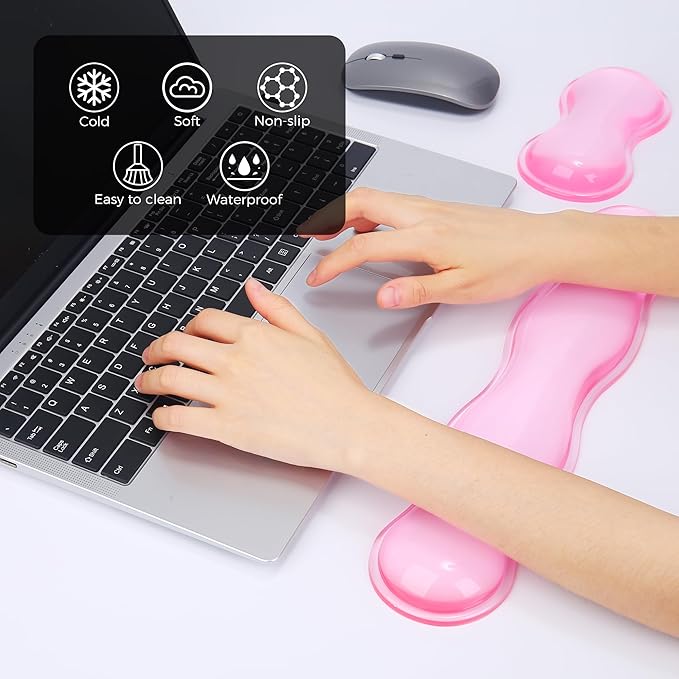 Gel Wrist Rest for Keyboard and Mouse, Wrist Rest for Keyboard, Mouse Wrist Support, Pain Relief, Cool Touch, Non-Skid, Mouse Wrist pad