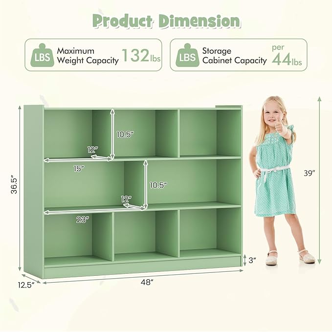 HONEY JOY Kids Toy Storage Organizer, 8-Section Storage Daycare Shelf for Preschool, Children 3-Tier Open Wooden Display Book Shelf Organizer for Classroom, Playroom & Nursery, Kindergarten (Green)