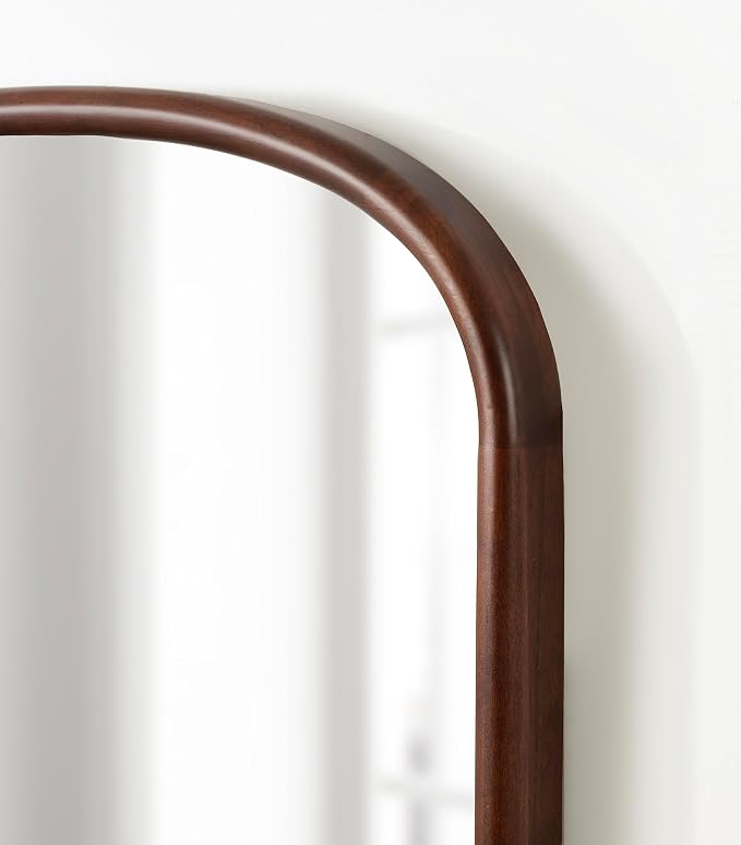 Kate and Laurel Talma Arched Oval Wall Mirror, 24 x 36, Dark Walnut, Transitional Capsule Mirror with Solid Poplar Wood Frame and Rounded Frame Profile
