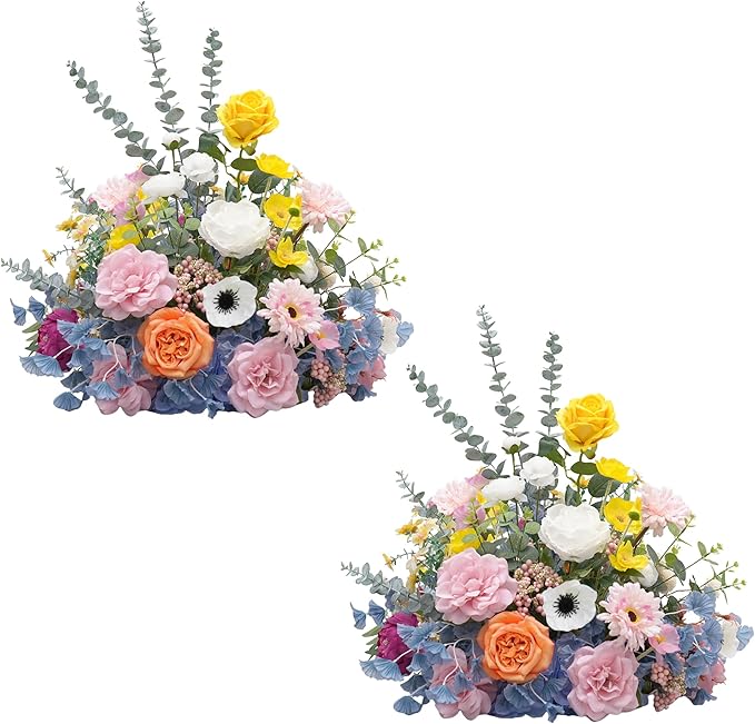 Artificial Flowers Ball Centerpieces for Tables, 2pcs 19inch Colorful Free Standing Bouquet Floral Arangement for Party Aisle Wedding Centerpiece Table Decorations