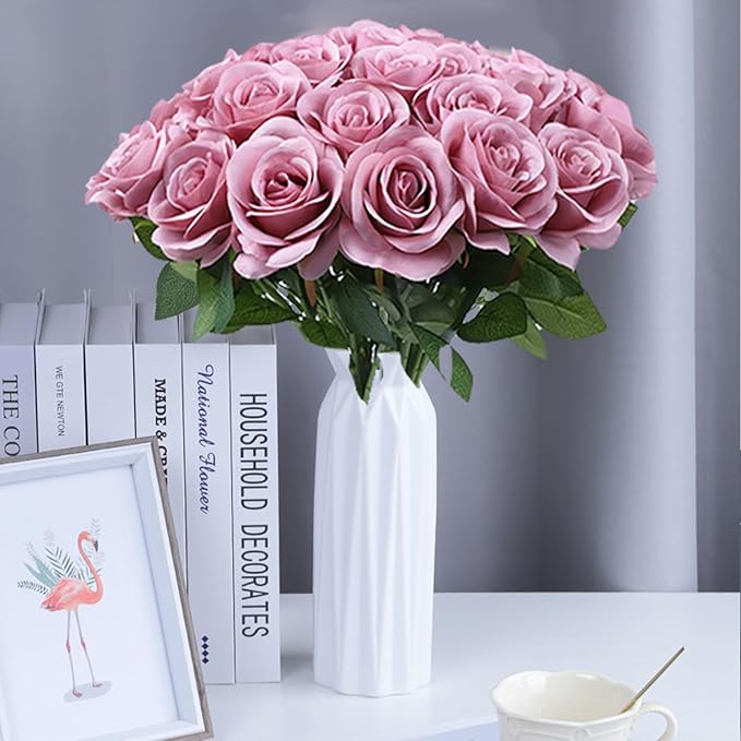 Artificial Rose Flower Artificial Flowers Flower with Long Stem Silk Roses Bouquet for Wedding Bridal Shower Party Home Decoration (Mauve, 12 Pcs)