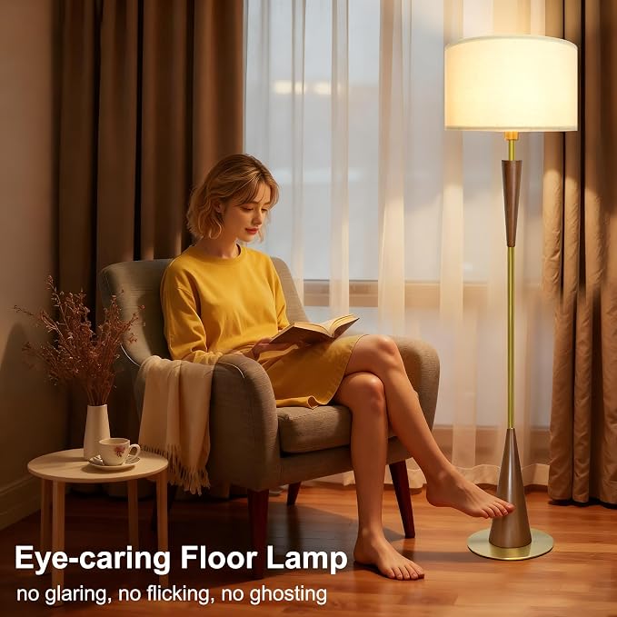 Floor Lamps for Living Room,61.5" Wood Floor Lamp,Retro Farmhouse Standing Lamp Includes 9W Bulb with 3-Color Temperature,Tall Lamp for Bedroom,Dining Room,Living Room,Corner,Bronze