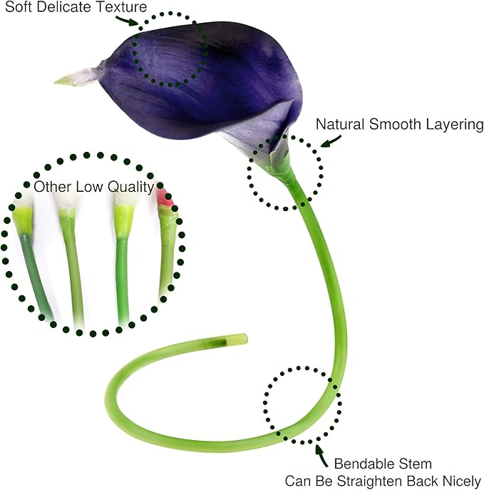 FiveSeasonStuff Real Touch Calla Lily Artificial Flowers Wedding Bridal Bouquet | Floral Arrangements | 15 Calla Lilies (Mystic Blue Violet)