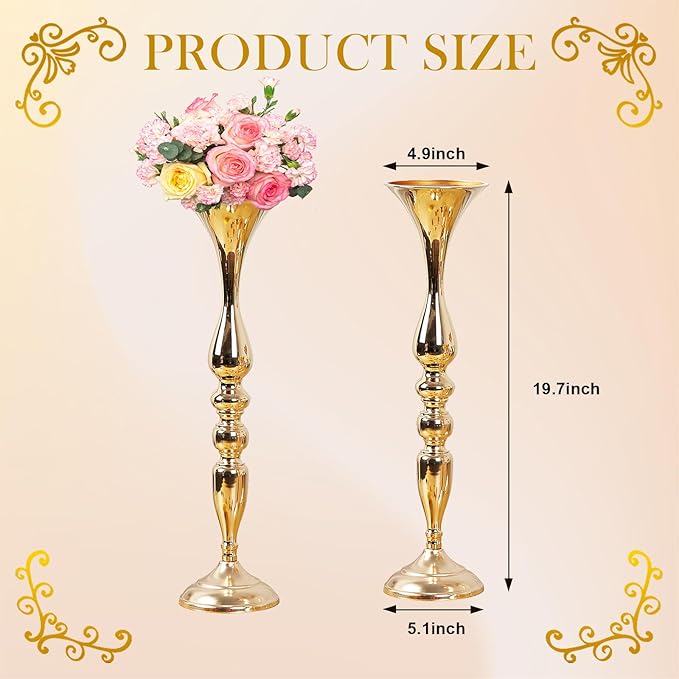 24 Pcs Metal Flower Arrangements Stand 20 Inch Tall Wedding Flower Vase Centerpieces Table Decoration Flower Stand for Party Wedding Reception Flower Arrangement Candle Holder (Gold)