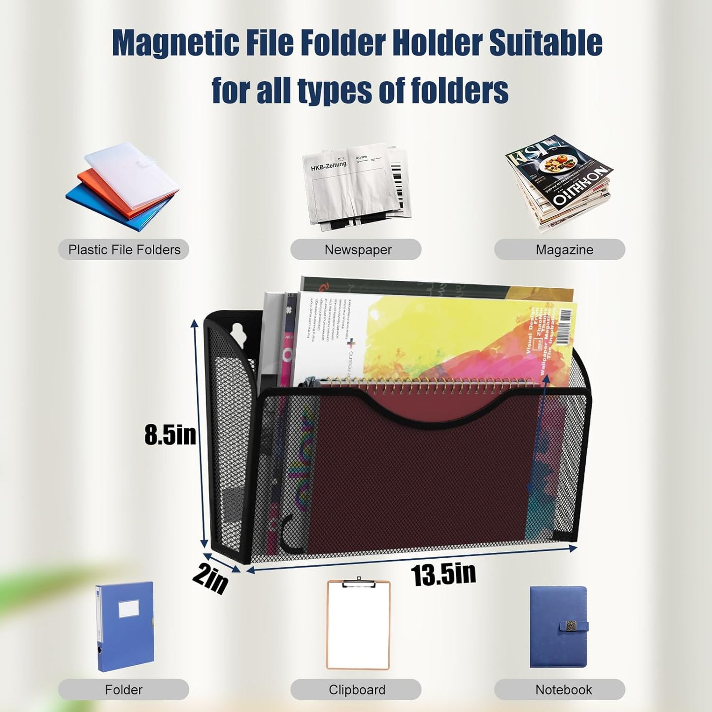 Skiennix Magnetic File Holder - 2 Pocket Organizer for Office & Home | No Drilling, White