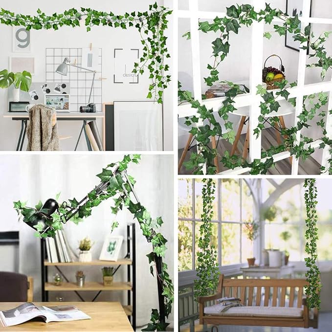 84 Feet Artificial Ivy Leaf Plants Fake Vine Hanging Garland Greenery Foliage for Home Kitchen Garden Office Wedding Wall Decor (Ivy/12 Strands)
