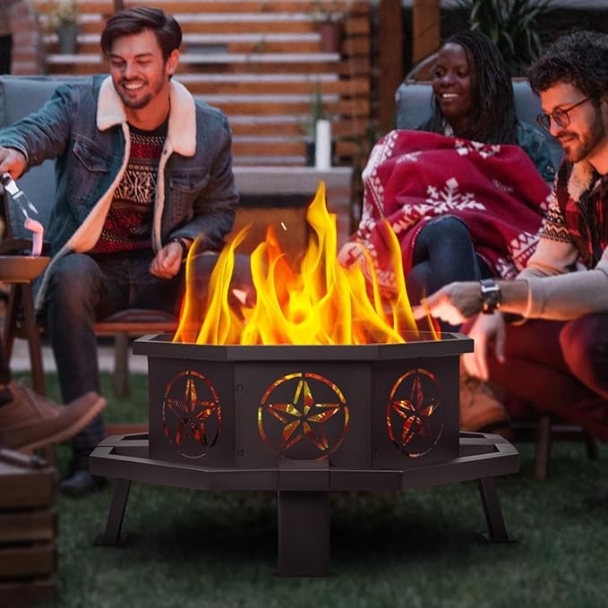 Verdeluxe 35 Inch Octagonal Outdoor Fire Pit,Wood Burning Fire Pit for Bonfire,Outside,Camping, Backyard, Patio