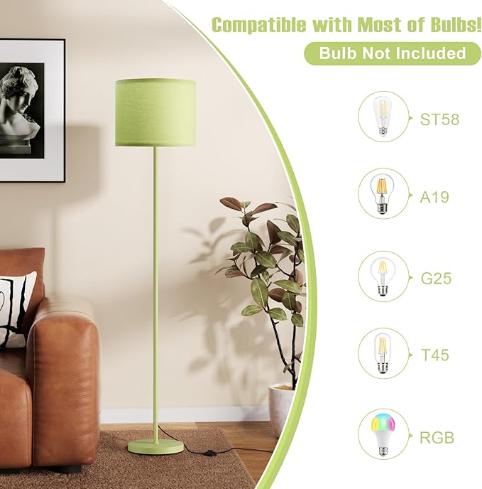 Ambimall 60'' Modern Floor Lamp with Shade, Tall Lamps for Living Room, Bedroom, Office, Dining Room, Light Green Lampshade(Without Bulb)