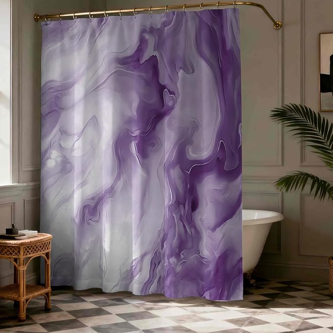 Mocsicka Shower Curtains for Bathroom, Purple Marble Shower Curtain for Bathroom, Abstract Purple and White Shower Curtain Modern Art Decor Waterproof Bath Curtain for Modern Bath Decor, 72 X 72 Inch