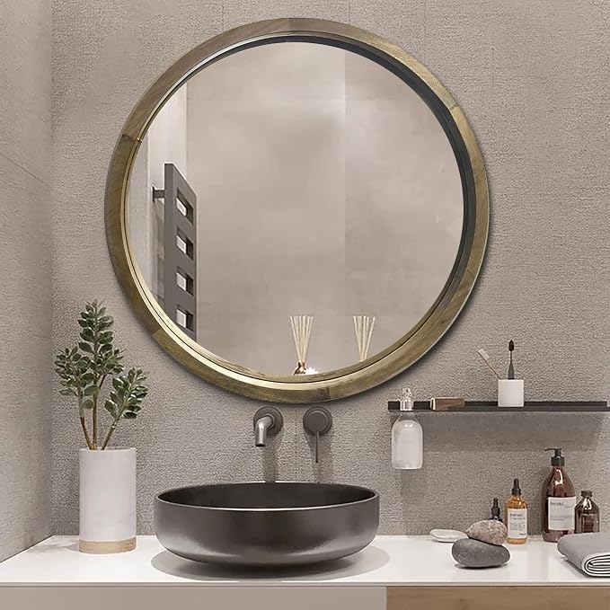 Handcrafted Decorative Pure Wooden Mirror for Wall Décor (28 inches, Natural Brown)