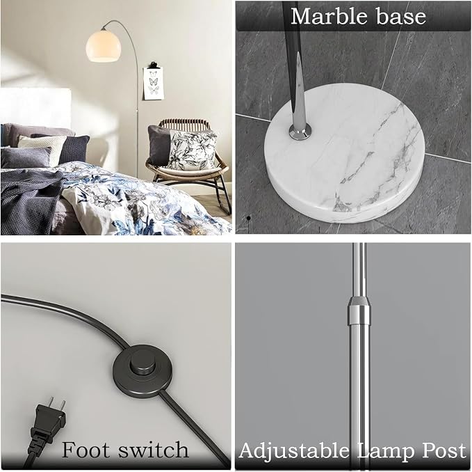 Nordic Simple Floor Lamp with White Shade, Arc Reading Lamp for Living Room, Study Room&Bedroom Beside,Creative Art Deco Bauhaus Standing Lamps for Ambient Lighting