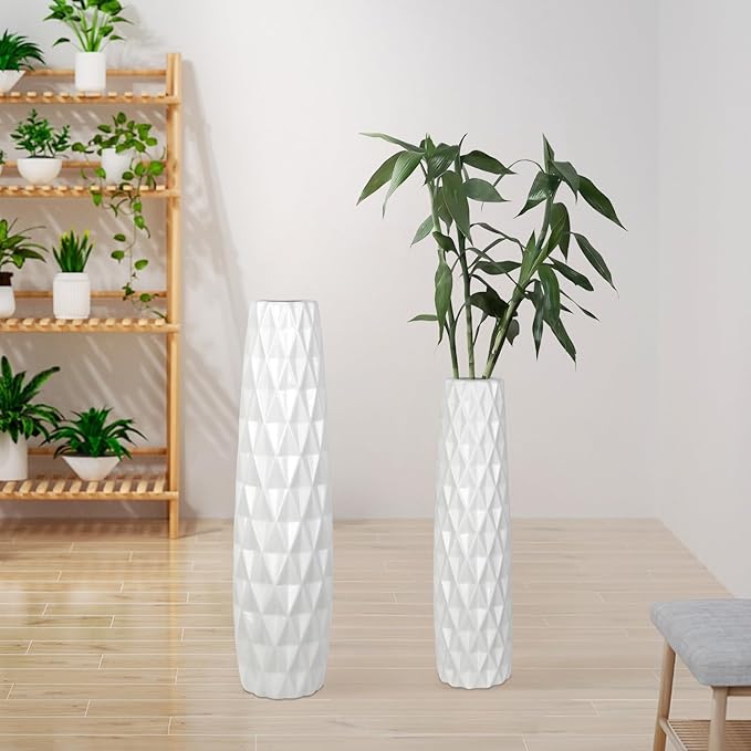 White Ceramic Floor Vase, GDSZJLJ 24" Tall Decorative Large Flower Vases for Living Room, Table Centerpieces, Modern Home Décor, Shelf, Dried Flower, Pampas Grass