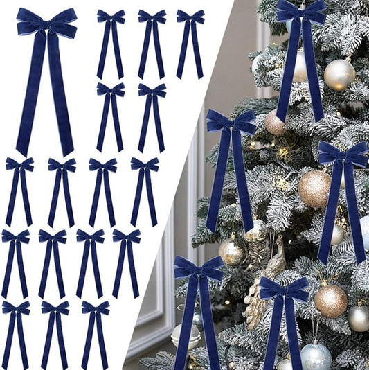 JOICEE 15Pcs Velvet Bows for Christmas Tree, Christmas Wreath Bows Rustic Crafts Gift Bows Velvet Vintage Ribbon Bows for Xmas Home Garland Decorations Holiday Outdoor Indoor Decor(Blue)