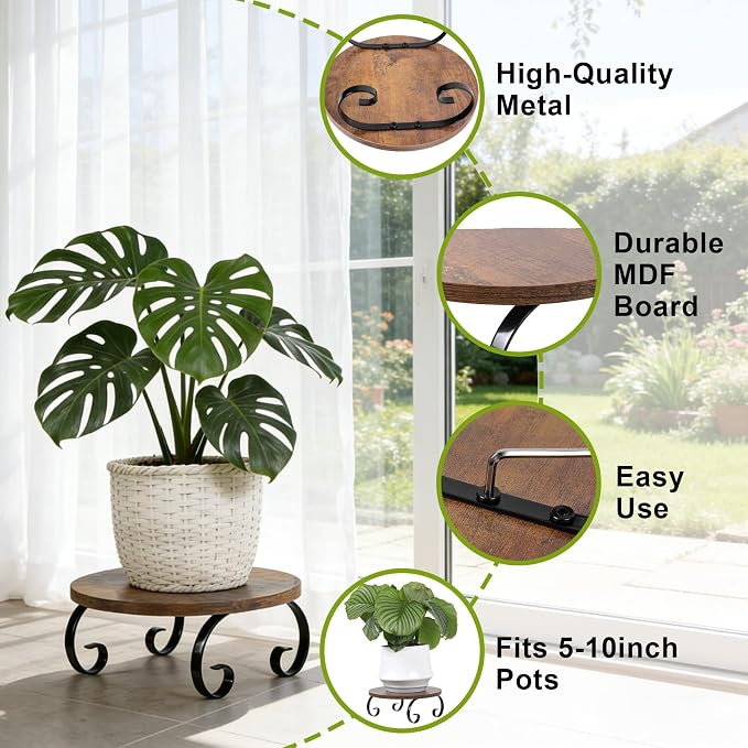 Plant Stand Indoor Outdoor, Vintage Plant Table Corner Flower Stand for 5 to 12 Inch Pots, Sturdy Low Short Plant Holder Stool for Living Rooms, Office, Garden, Patio