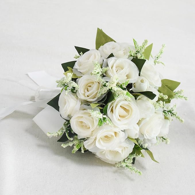 Wedding Bouquets for Bride Bridesmaid Bouquet Ivory Bridal Bouquet Artificial Roses for Wedding Church Home Decoration (Ivory)
