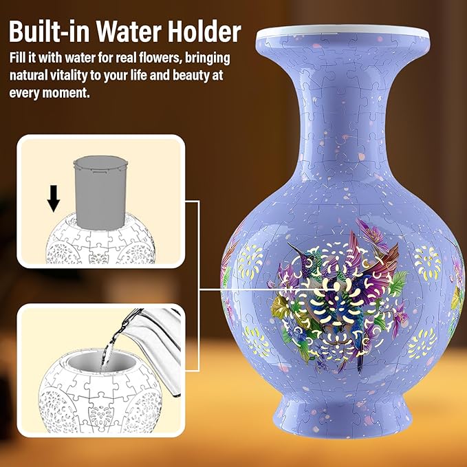 3D Puzzle Vase for Adults, 200 Curved Pieces DIY LED Vase, Unique Craft Kit for Home Decoration, Creative Hobby Gift for Women, Ideal Housewarming & Birthday Gifts (Lavender Bloom Pattern)