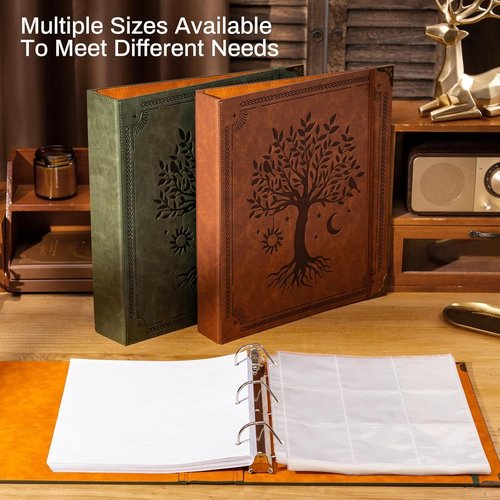 Ovesmusl Leather D-Ring Binder - 2 Inch Holds 550 Sheets | Fits 8.5"x11" Letter Size Paper - Green Tree Design