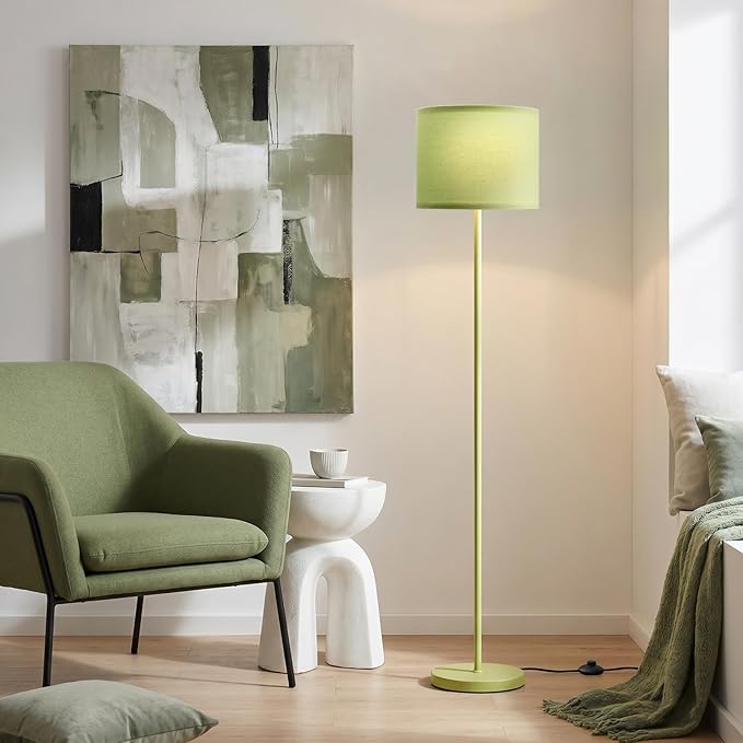 Ambimall 60'' Modern Floor Lamp with Shade, Tall Lamps for Living Room, Bedroom, Office, Dining Room, Light Green Lampshade(Without Bulb)