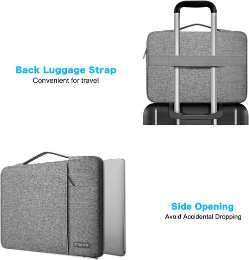 MOSISO 360 Protective Laptop Sleeve - Compatible with MacBook Air/Pro 13-14 Inch - Gray Vertical Bag with Small Case & Belt