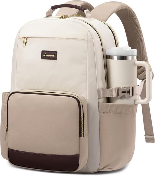 LOVEVOOK Laptop Backpack - Waterproof Travel Bag for 15.6" Laptops | Large Capacity, Beige-Nude-Logam Plum