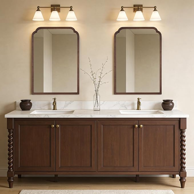 WallBeyond 28" x 40" Wood Bathroom Mirror for Wall Mounted, Rustic Rounded Corner Vanity Mirror for Entryway, Living Room or Bedroom Home Decorative [28" x 40" Walnut]