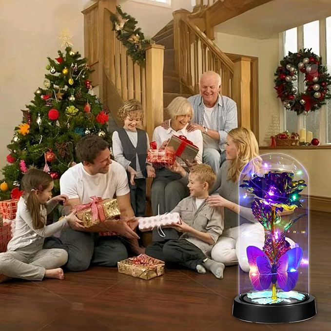 Birthday Gifts for Women Forever Rose with Colorful Lights in Glass Dome Eternal Flowers for Mom Christmas Valentines Day for Grandma Glass Flowers