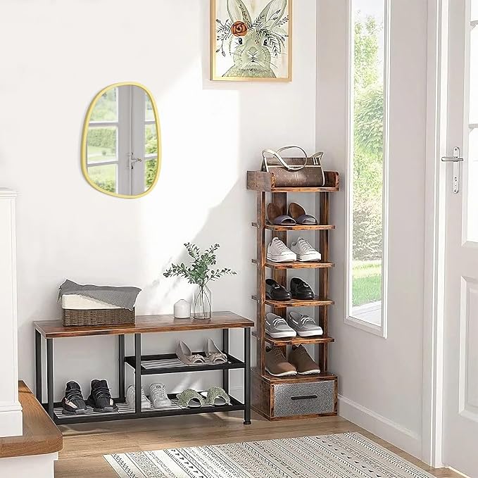 Wooden Asymmetrical Irregular Wall Mirror - Unique Modern Shape - Wall Mounted - Artistic Decorative for Living Room, Bedroom, Bathroom, Entryway & Hallway - 14"x10"