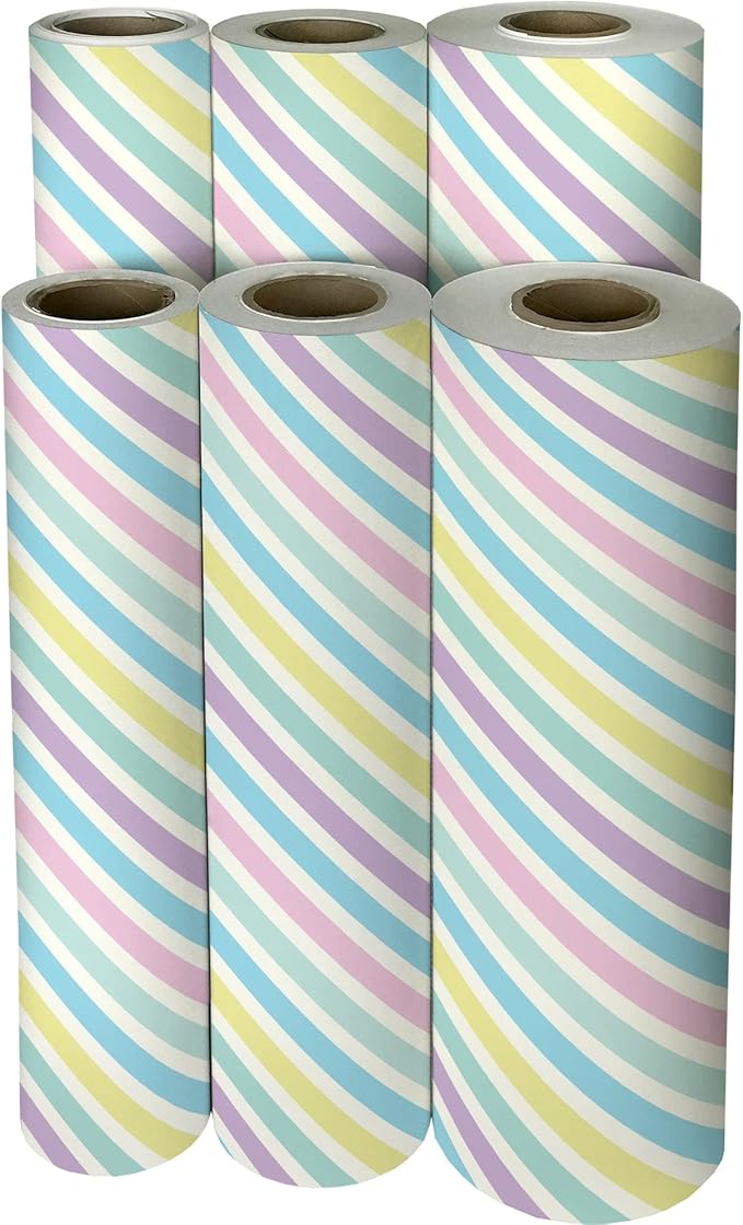 Jillson Roberts Bulk Gift Wrap, Everyday Gift Wrapping Supplies, Pastel Stripe, Full Ream 833 feet x 24 inches