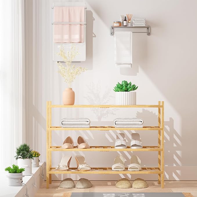 RONGJlA 4 Tier Bamboo Shoe Rack for Closet Free Standing Wood Shoe Shelf Storage Organizer for Entryway Small Space Stackable, Natural