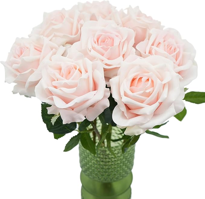 6 Pcs Silk Real Touch Latex Roses, Artificial Single Stem Big Bloom Faux Roses for Home Party Office Wedding Indoor Decor, Floral Arrangements, Table Centerpieces