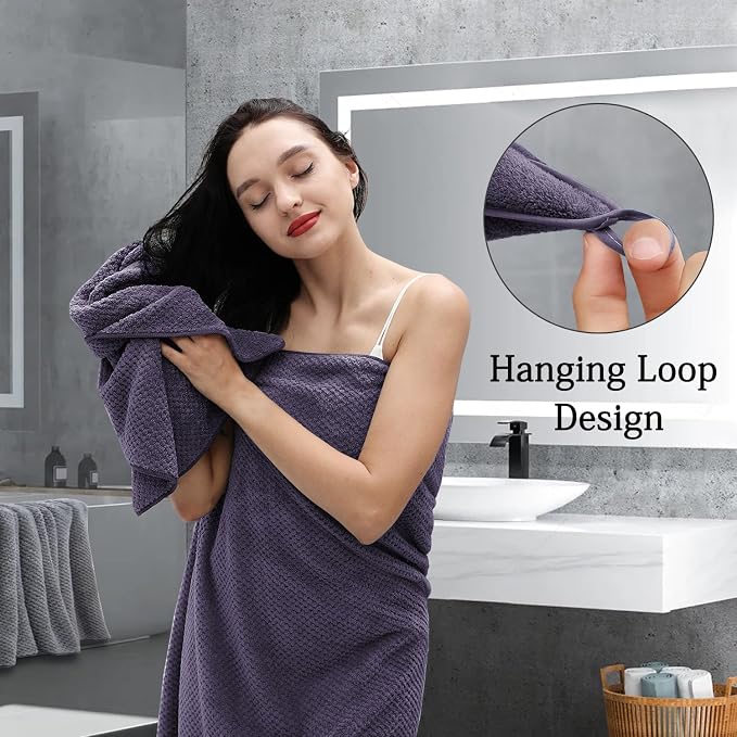 8-Piece Purplr Bath Towels Set,2 Oversized Large Bath Towels Sheet,2 Hand Towels and 4 Washcloths - 600 GSM Soft Luxury Towel Set,Highly Absorbent Quick Dry Towel Collection for Bathroom,Hotel and Spa