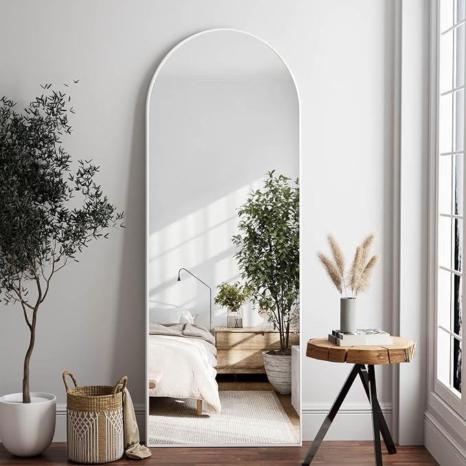 Dewfig Arched White Full Length Mirror, 64"X21" Large Floor Mirror, Full Body Mirrors for Leaning or Hanging, Standing Mirrors for Bedroom, Living Room,Dressing Room, Aluminum Alloy Frame, White