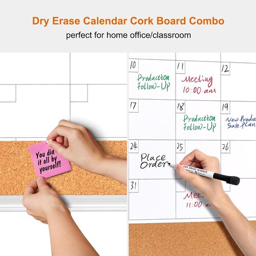 Comix Dry Erase Calendar | 24x18 Inch Whiteboard & Corkboard Combo with Aluminum Frame & Markers