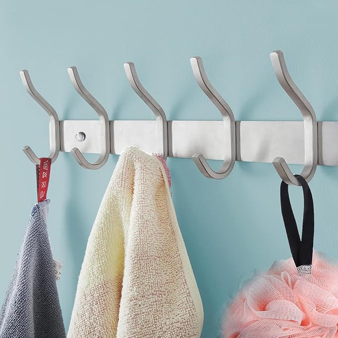 HAMUTH Wall Hooks Heavy Duty, 23 Inch Coat Rack Wall Mount with 8 Hooks, Silver Wall Hooks Hangers for Entryway, Bathroom - for Hanging Backpack, Bag, Coat, Purse, Hat, Towel, Clothes,2 Packs