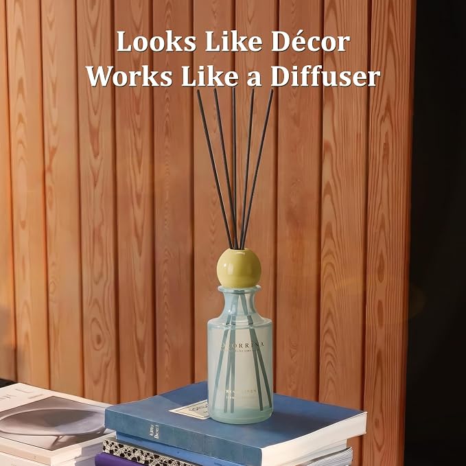 COCORRÍNA Fresh Linen Reed Diffuser 8.5 oz, Home Fragrance Oil Diffuser with 6 Reed Sticks, Long-Lasting Scent for Bathroom, Bedroom & Home Décor
