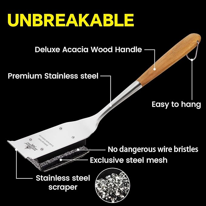 XUDAKAIXIN Grill Brush Bristle Free,with 5 BBQ Replacement Head,Perfect for Cast Iron, Stainless Steel Grates, [Ultra Safe & Efficient] Grill Cleaner for Outdoor Grill,Gifts for Men/Dad