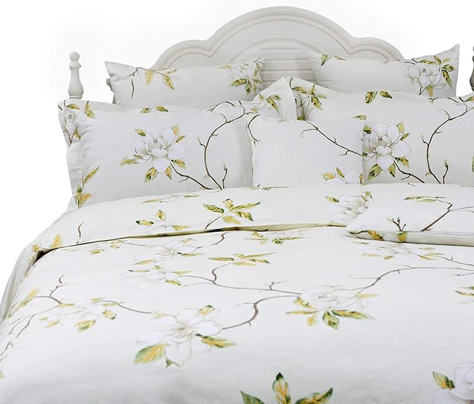 FADFAY White Floral Duvet Cover Set 100% Cotton Farmhouse Bedding with Hidden Zipper Closure 3 Pieces, 1duvet Cover & 2pillowcases,Twin XL Size
