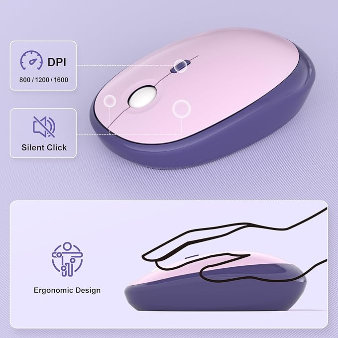 Wireless Keyboard and Mouse Combo, MOWUX Colorful Computer Full Size 2.4G Plug and Play Wireless Typewriter Keyboard and Mouse Set for Computer, Desktop, PC (Purple Gradient)