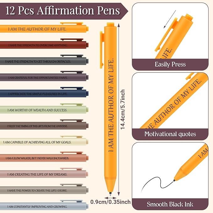 Kosiz 24 Pcs/12 Set Positive Affirmation Gifts Gratitude Spiral Notebooks with Pens Motivational Encouragement Notepads Daily Affirmations Journal for Women Valentine Galentine Gifts (Simple)