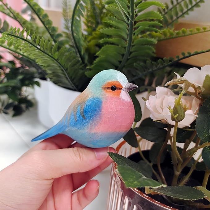 WEAUSUP Hand Carved Wooden Bird Figurine Gift for Family | Hand carved wood bird statue with delicate paint,home shelf decor gift(Lilac-breasted Roller)