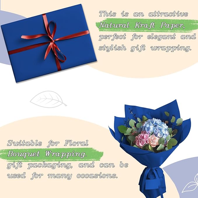 BAIJIALI 36" x 2,400" (200') Kraft Paper Roll for Craft Bulletin Board Paper Art Table Covering Crafting Gift Wrapping Bouquet Packing Parcel (Blue, 36" x200')