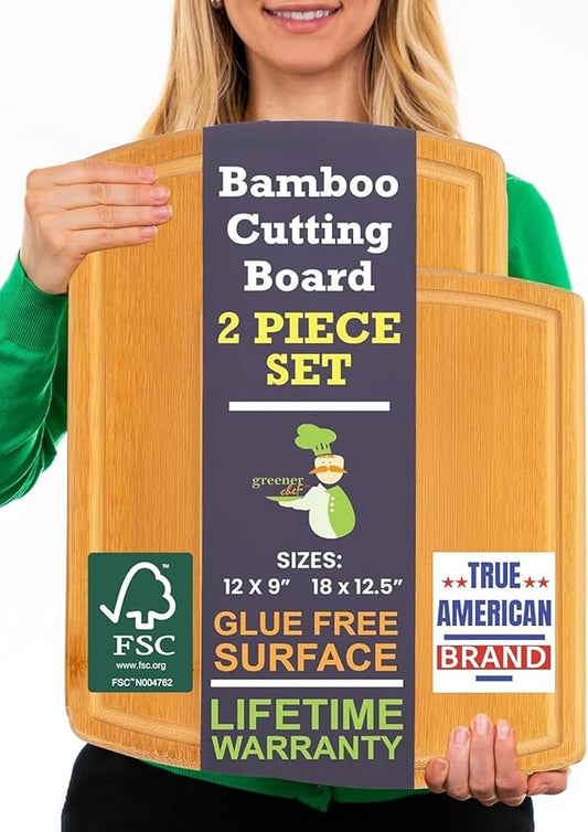 Glue-Free Surface™ 2XL Extra Large Bamboo Cutting Board Set of 4 – Small, Medium, XL, and Oversized Sizes from Chopping Vegetables to Carving Meat & Turkey for Large Family Meal Prep and Gatherings