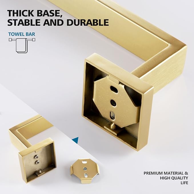 KOKOSIRI 24-Inch Single Towel Bar, Bathroom Kitchen Towel Holder, Wall Mounted SUS304 Stainless Steel Towel Rack, Brushed Gold, B4003BG-L24
