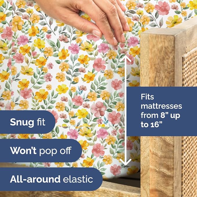 Floral Sheets - Watercolor Floral Bed Sheet Set - 1 Flat, 1 Fitted & 2 Pillowcases w/ Deep Pockets - Comfy, Wrinkle & Fade Free Boho Botanical Bedding - Soft, Breathable and Cooling - Full Size New
