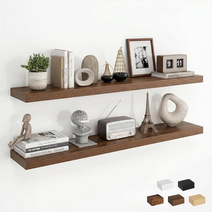 Dreamland 40Inch Floating Shelves for Wall, Rustic Wooden Walnut Floating Shelves for Living Room, Kitchen, Farmhouse, Deep Wall Mounted Book Shelf, Wood Storage Display Shelf for Home Decor, Set of 2