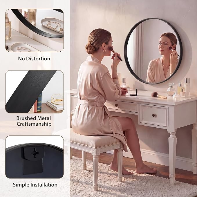 Sweetcrispy Bathroom Round Mirrors for Over Sink, 20 Inch Wall Circle Mirror with Matte Metal Frame, Modern Wall Mount Vanity Mirror for Home Decor, Living Room, Bedroom, Black