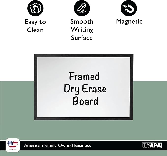Ilyapa Extra Large Dry Erase Board for Wall - Wood Framed Magnetic White Board - 24 x 36 Inches Decorative Wall Hanging Menu Whiteboard - Black